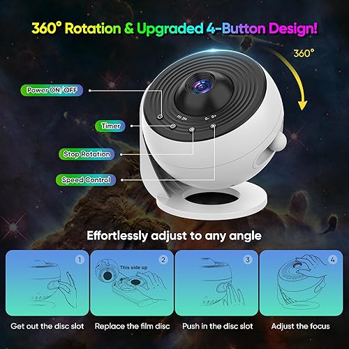 Miniatura 6 de Proyector de estrellas, proyector de galaxia planetario HD 13 en 1 mejorado para dormitorio, proyector de estrellas giratorias de 360, luz de