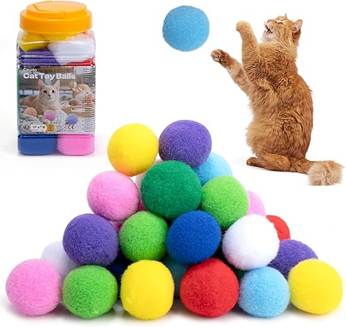 Caydo Pelotas de juguetes para gatos, 20 unidades, 10 colores, 2.4 pulgadas, bolas suaves de pompón para gatos, juguetes para interiores, juguetes
