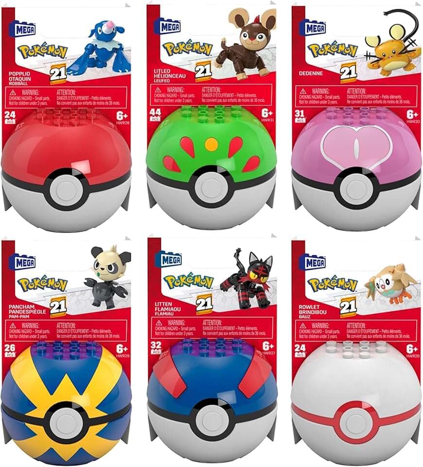 Mega Construx Pokemon Pokeball Collection, Series 21, Set of 6 Different Balls with Character Figures, Ages 6+ FPM00-963M