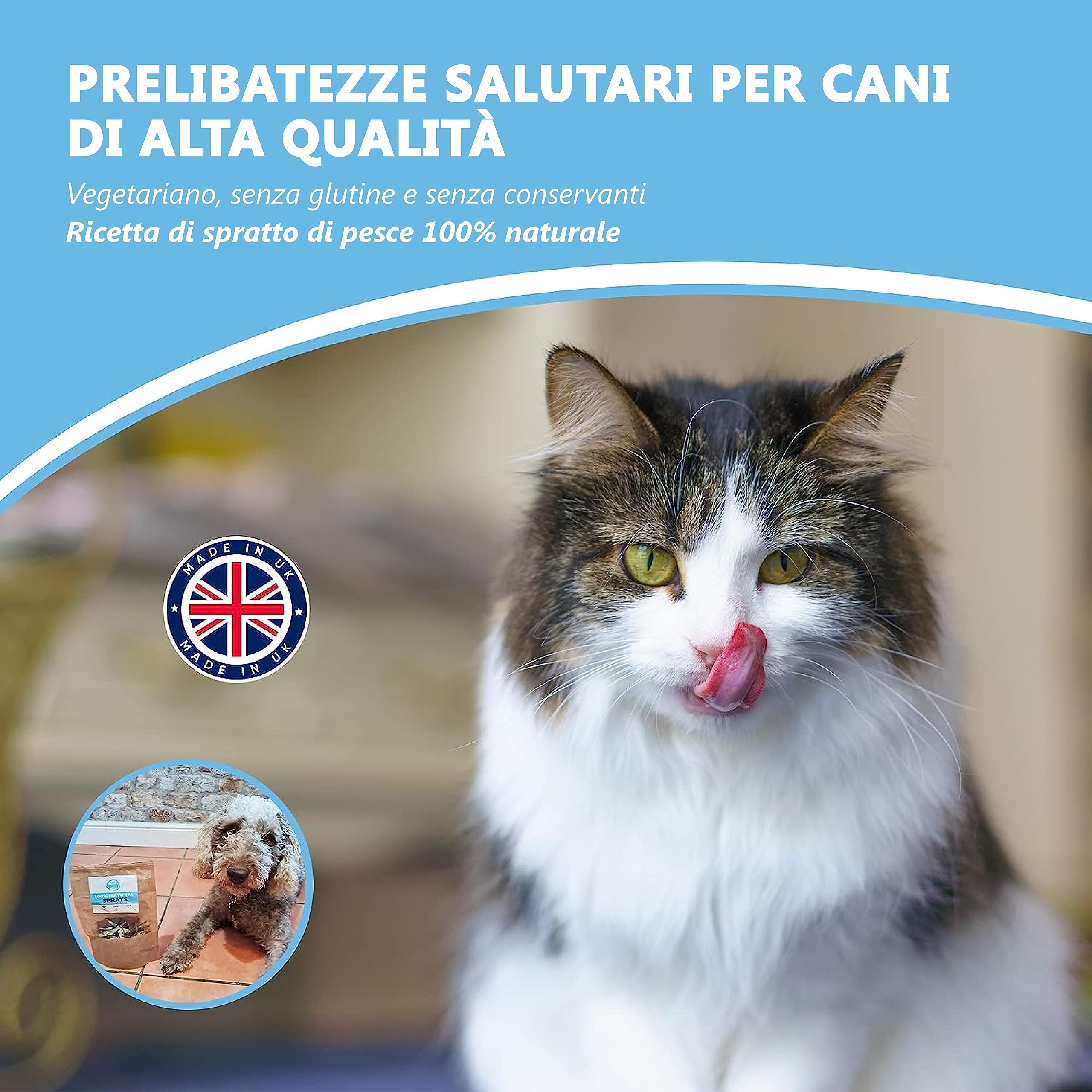 Pets Purest Snack di spratti per cani e gatti - Snack di pesce essiccato 100% naturale per cani e gatti, cuccioli e anziani - Cibo crudo ipoallergenico per animali senza glutine, cereali e lattosio