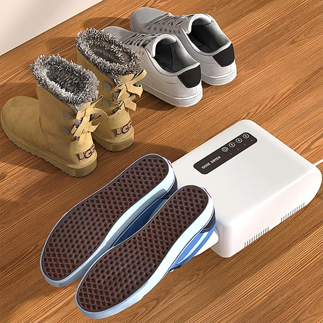 Chauffe-bottes mural électrique avec panneau intelligent, 3 modes de minuterie, dissipation de la chaleur à 360°, silencieux 41 dB, pour chapeaux, chaussettes