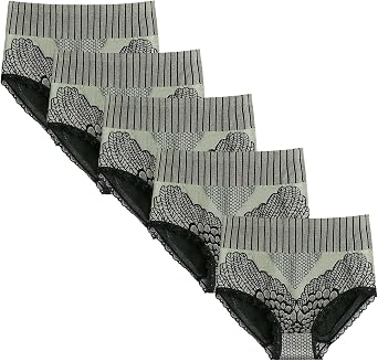 Womens Lace Trim Underwear High Waisted Stretchy Cotton Briefs 5-Pack,Soft Full Breathable Briefs for Women