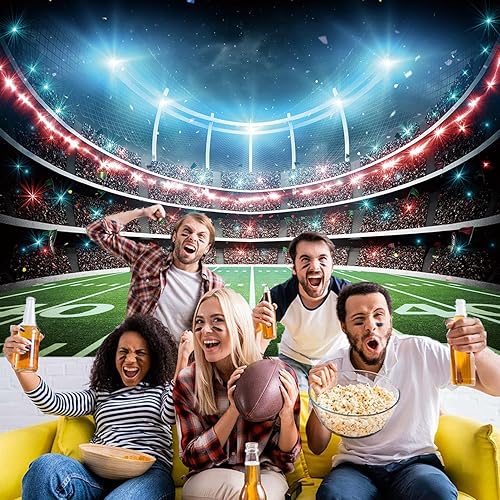 Miniatura 5 de Telón de fondo de campo de fútbol, estadio deportivo, auditorio, fondo de fotografía, decoración de fiesta temática de fútbol, pancarta de mesa para