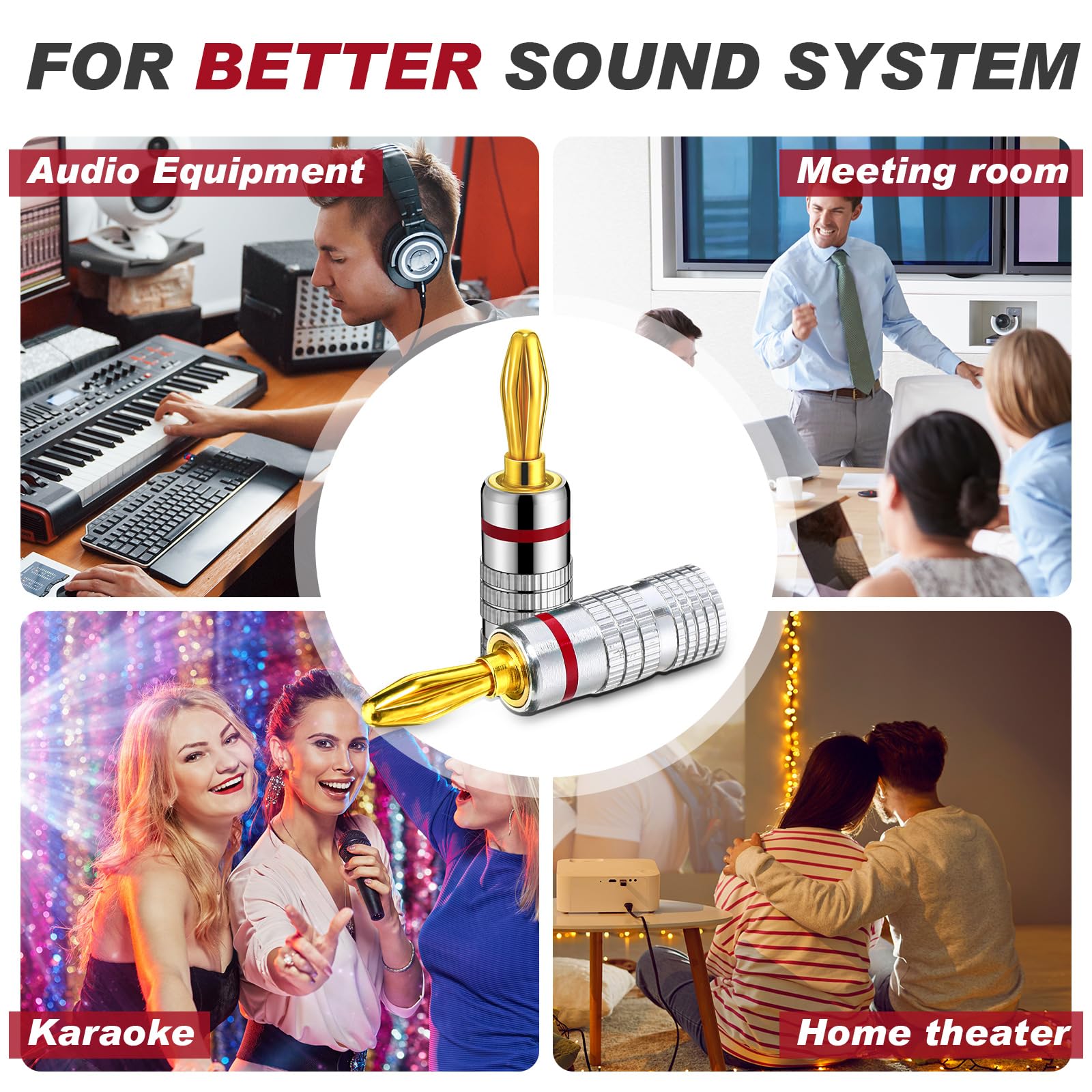 Yaocom 24 pares/48 conectores banana chapados en oro de 24 quilates con doble tornillo para cable de altavoz, placa de pared, cine en casa, receptor de audio/video, amplificadores y sistemas de sonido