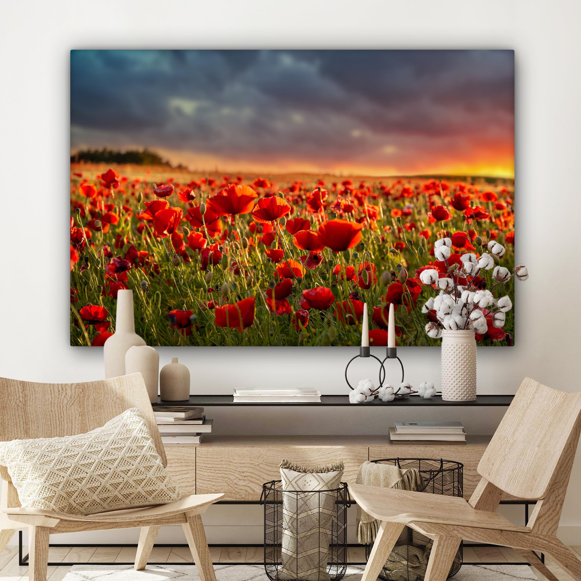 MuchoWow© Canvas Schilderij 60x90 cm Kamer Muur Decoratie Woonkamer Slaapkamer Room Decor Wall Decoration Art Painting Lavendel - Avond - Doorkijk - Bloemen