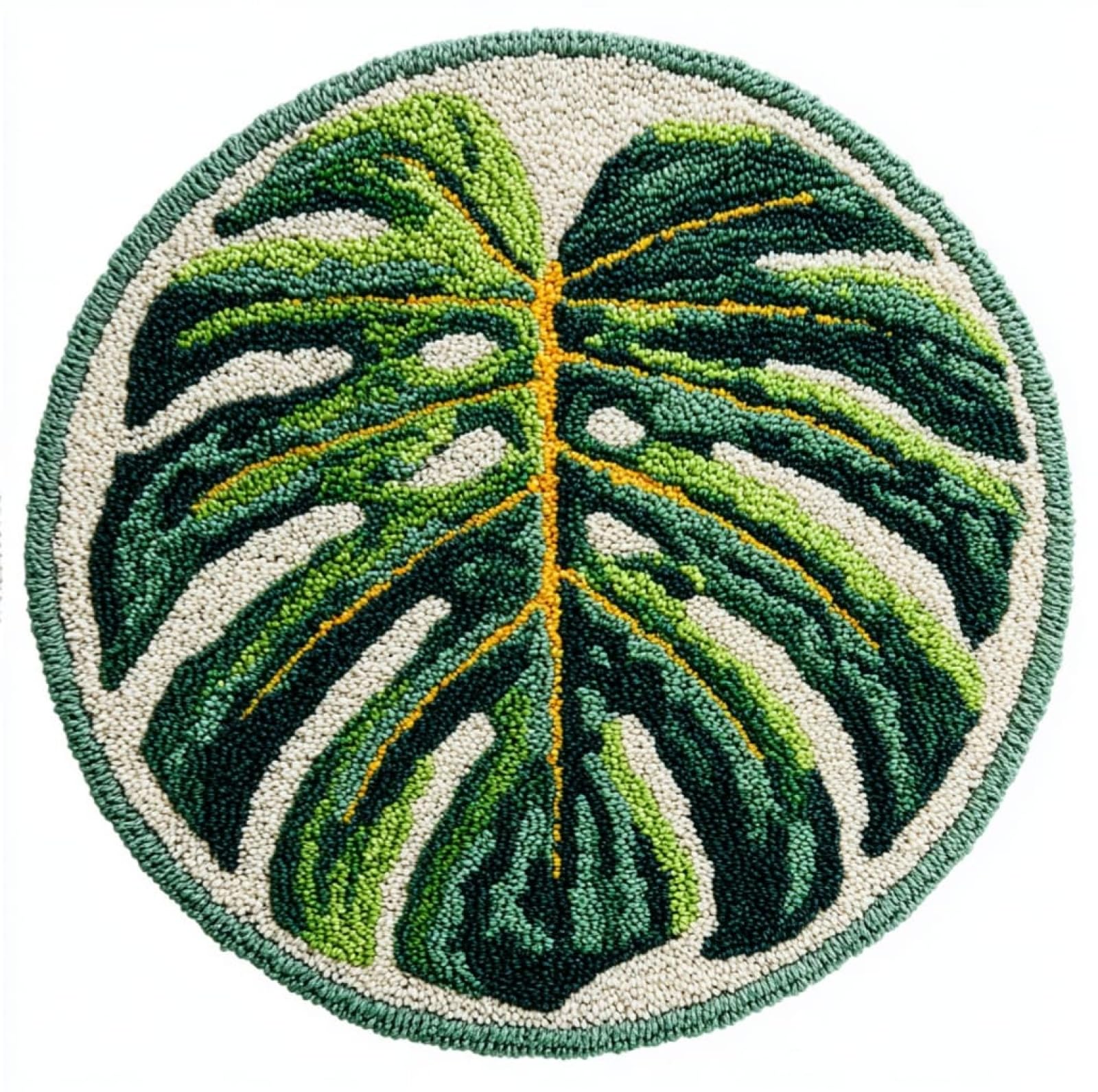 WallustrioaW Latch Hook Rug Kits for Adults Kids Beginners,Tropical Banana Leaves,DIY Crochet Rug Making Kit with Printed Patterns Canvas Yarn Carpet Crafting Arts,50x50cm