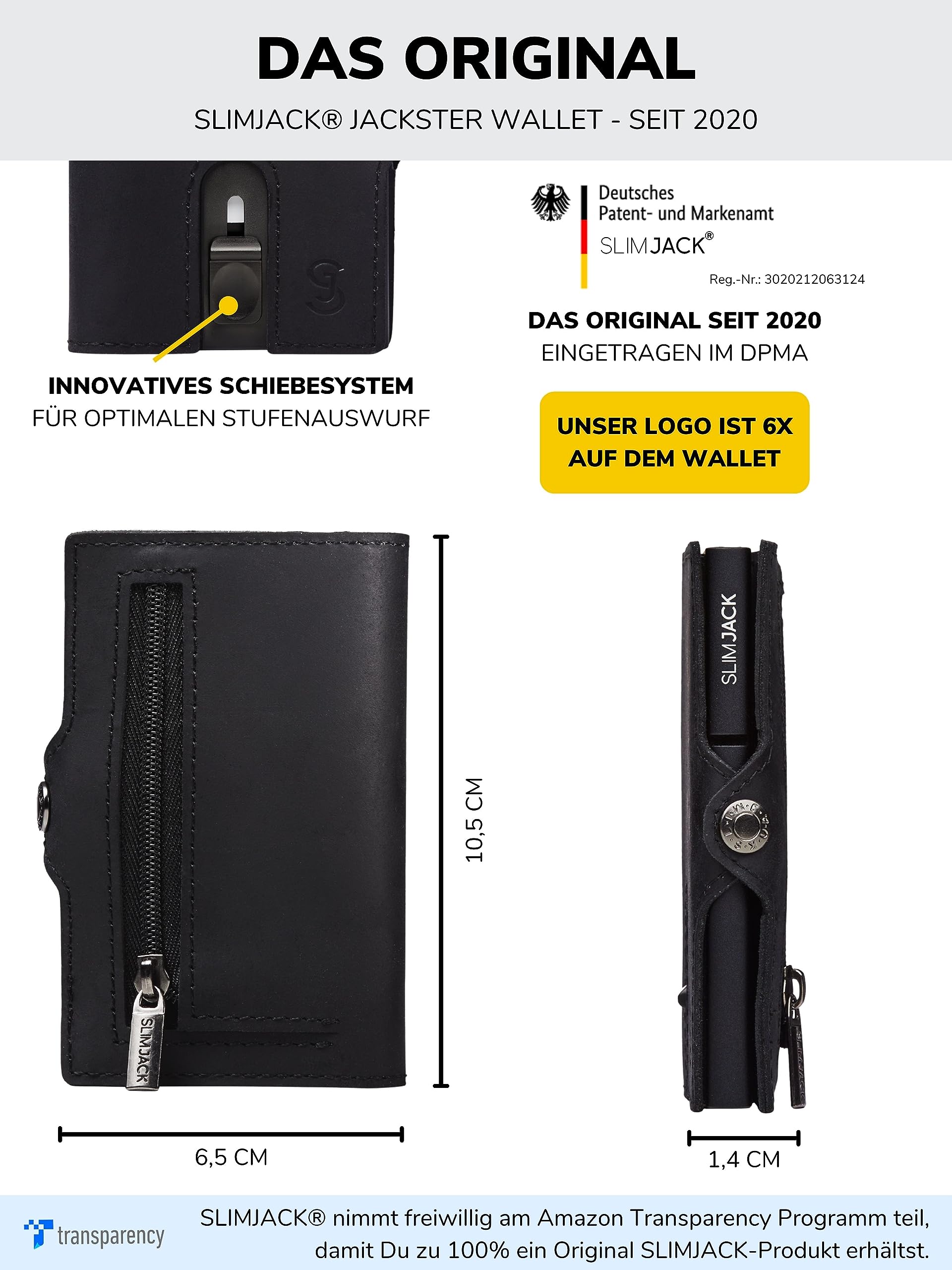 SLIMJACK Smart Wallet mit Gravur Wunschtext - Kreditkartenetui mit RFID-Schutz - Geldbeutel für Herren - Slim Wallet mit Münzfach - Smart Wallet für Karten & Münzen - Schwarz