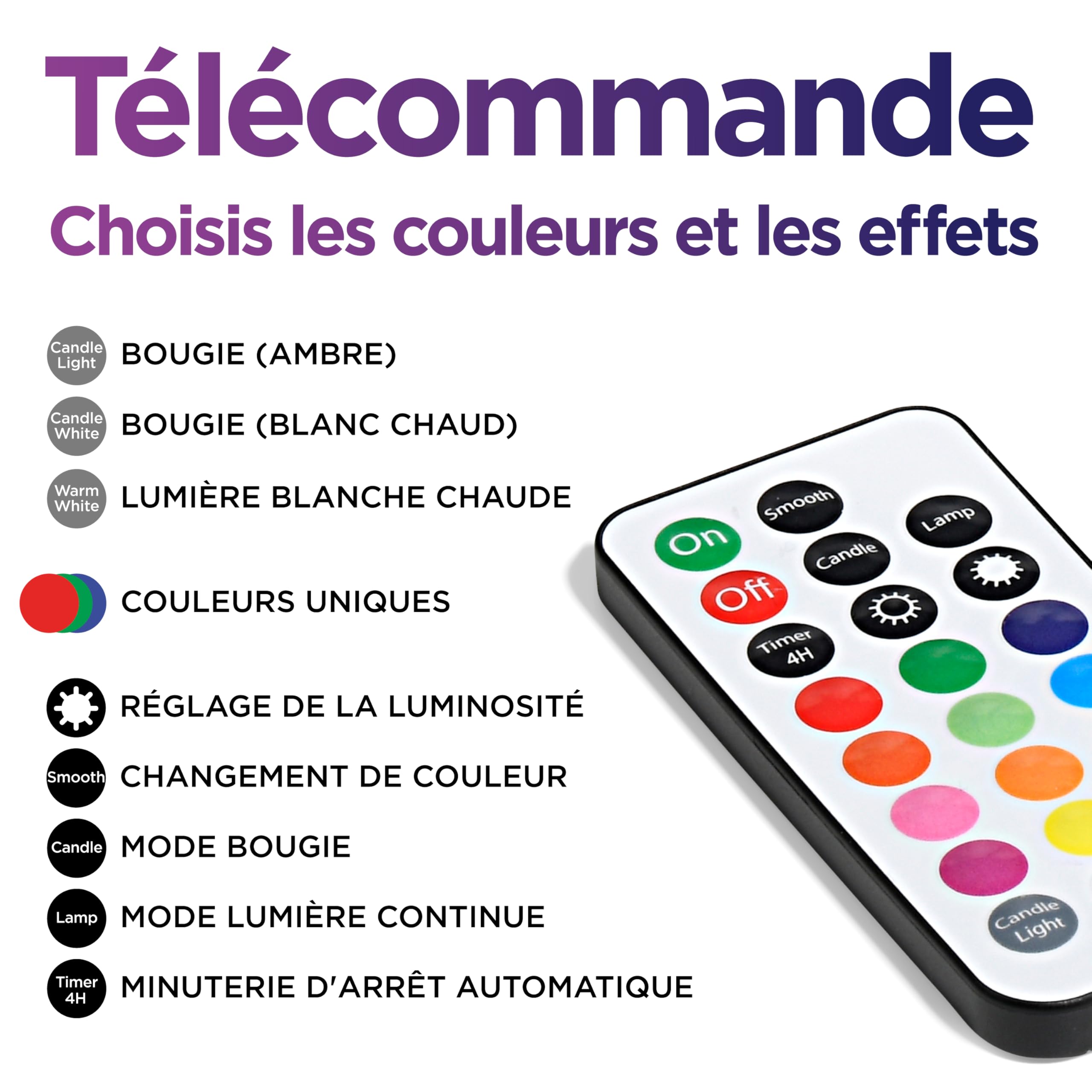 Color&Mood: Lot de 12 ampoules LED RGB + Blanc Chaud + Bougie Flamme Vacillante - Rechargeables avec Télécommande - Base Magnétique Améliorée (EU + UK Plug)