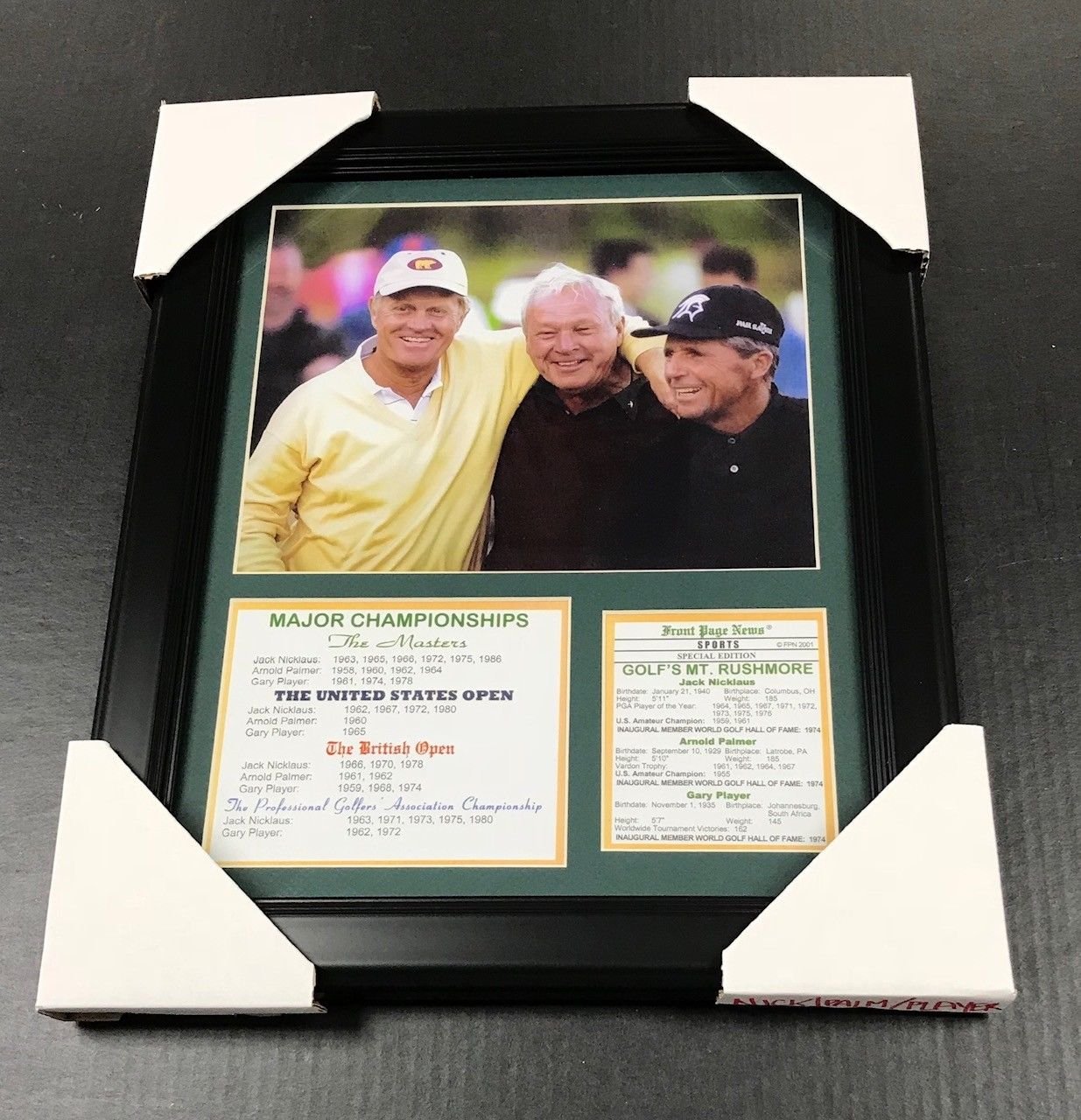 Baseball Card Outlet11X14 Framed & Matted Jack Nicklaus , Arnold Palmer , Gary Player Major List 8X10 PHOTO PGA