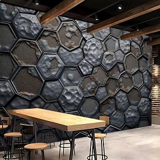 Geometric Hexagon Wall Murals Black Polygon Modern Wallpaper Mural 79"x55" Large Peel and Stick Mural Paint Canvas Removable Art Murals for TV Background Bedroom Office