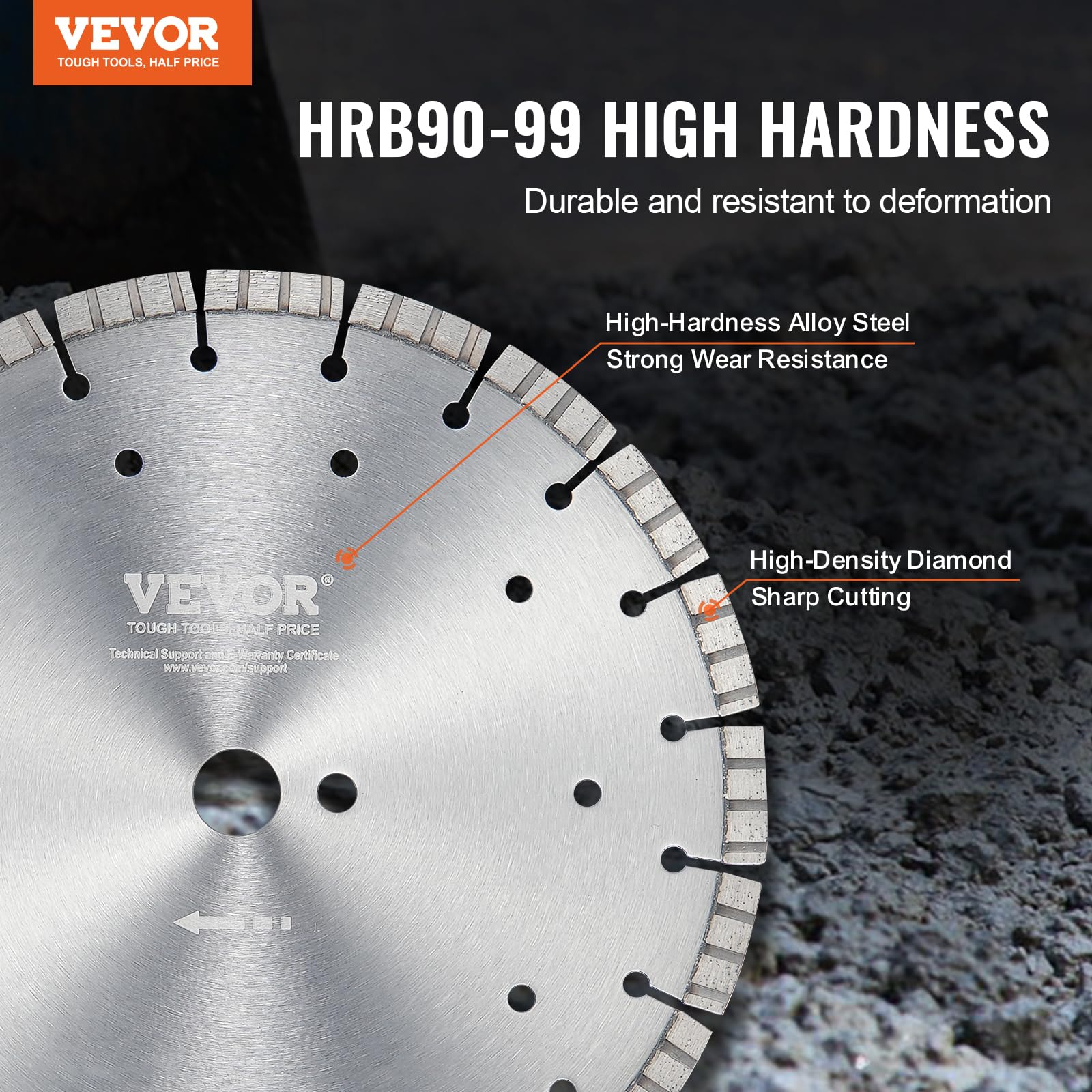 VEVOR Disque à Tronçonner Diamanté 300 mm, Disque Diamant Humide ou Sèche, Lame de Scie à Béton avec Dents Ondulées de 12 mm, Diamètre du Trou Central Universel 25,4 mm, pour Béton, Carrelage, Brique