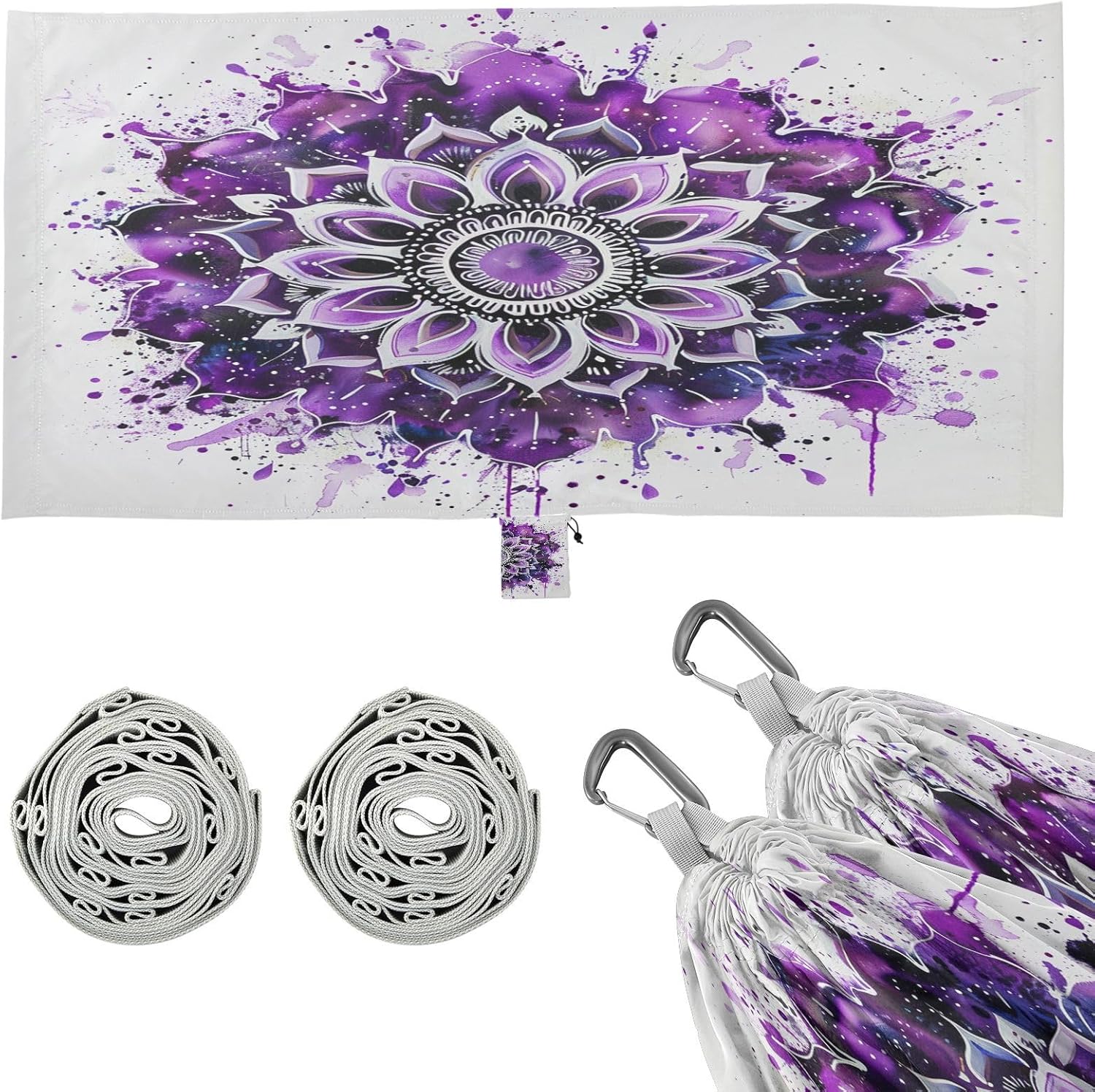 ALAZA Purple Mandala Painting Camping Hammocks Single or 2 Person 500 lbs Portable Parachute Travel Hammock w/Tree Straps for Hiking Backpacking Indoor Outdoor