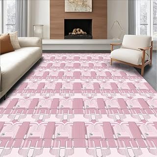Ultra Soft Area Rug 3x5, Symmetrical Lattice with Fine Crosshatch and Muted Rose Palette, Non Slip, Stain Resistant, Washable Area Rugs for Living Room, Bedroom(Pink, 3x5)
