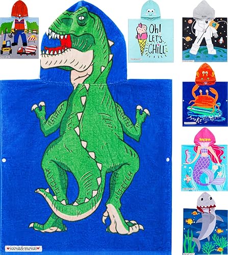 VOOVA & MOVAS Toallas de playa para niños con capucha (48 x 24 pulgadas), bata de baño de algodón suave para niños y niñas de 2 a 5 años, perfecta