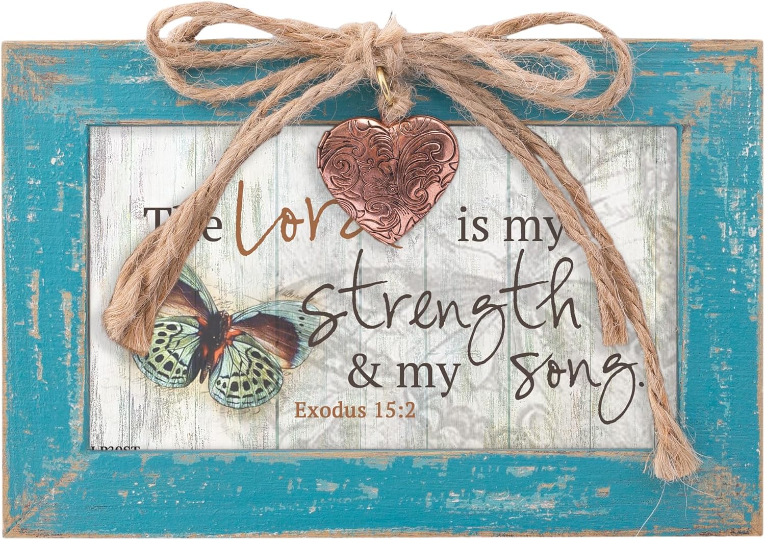 Cottage Garden Lord is My Strength My Song Petite Locket Distressed Teal Music Box Plays Amazing Grace