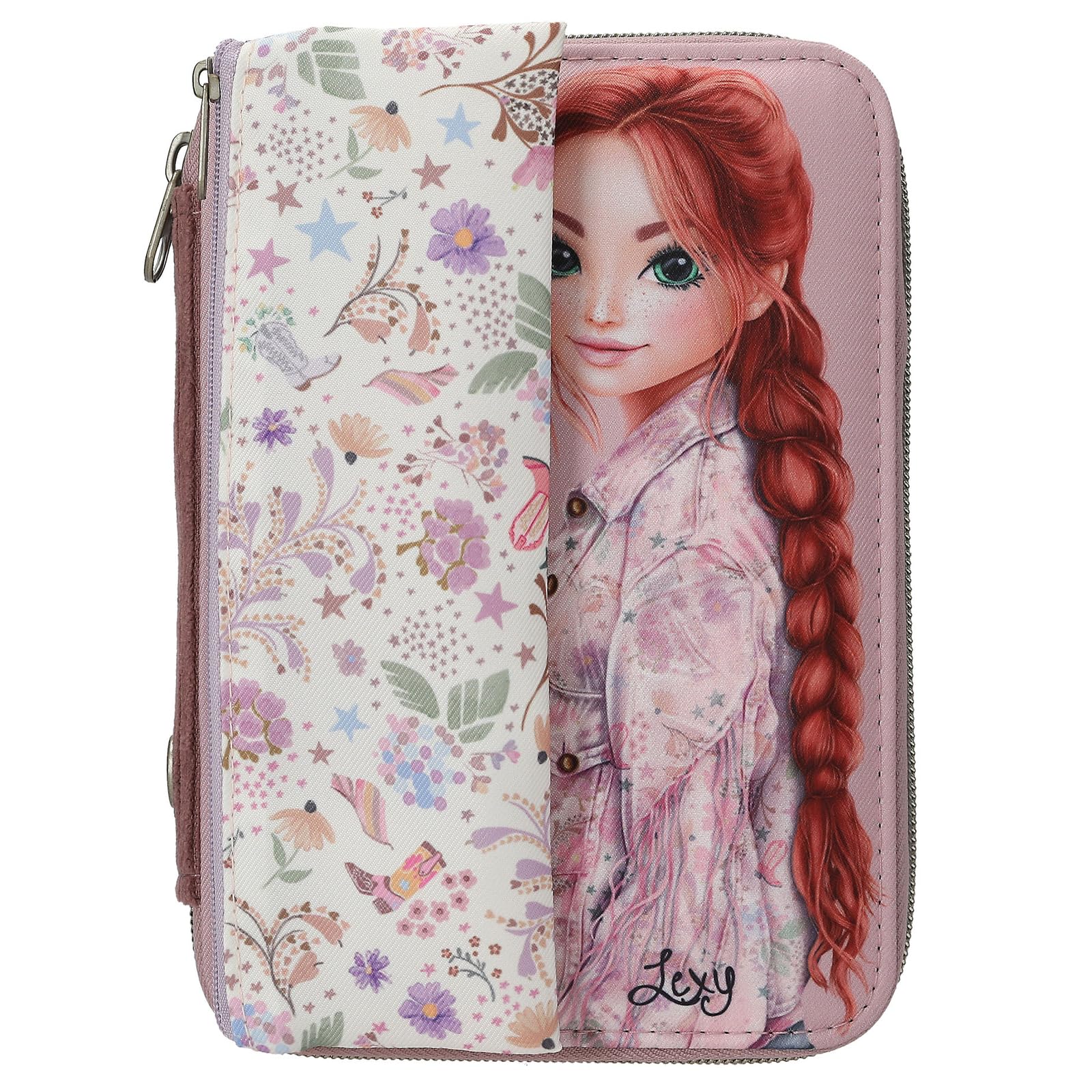 Depesche 13665 TOPModel Cowgirl Purple Floral Pattern Pencil Case with Small Mechanical Pencil Case