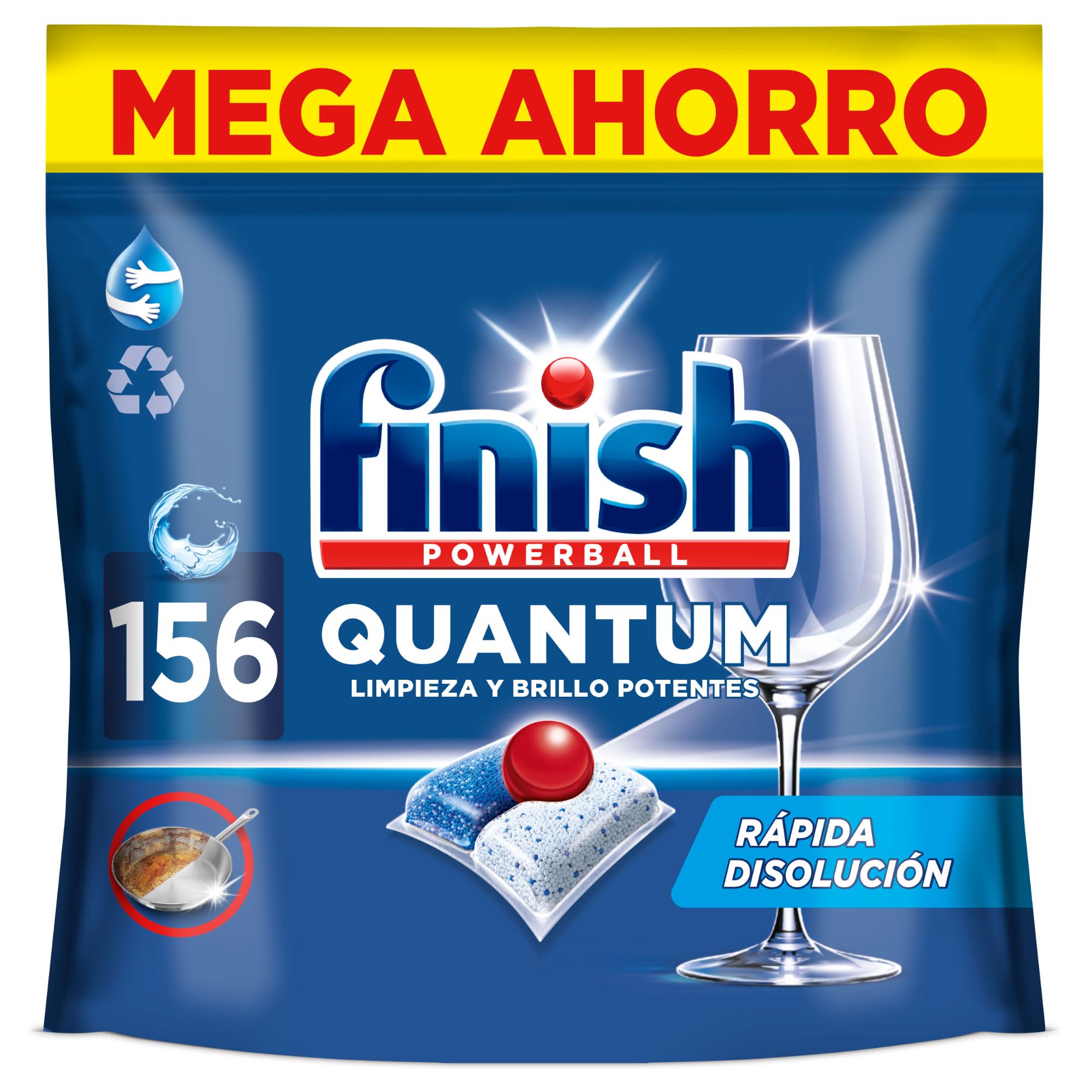 Finish Powerball Quantum Limpieza y Brillo Potentes, Pastillas para lavavajillas, aroma Regular, 156 pastillas