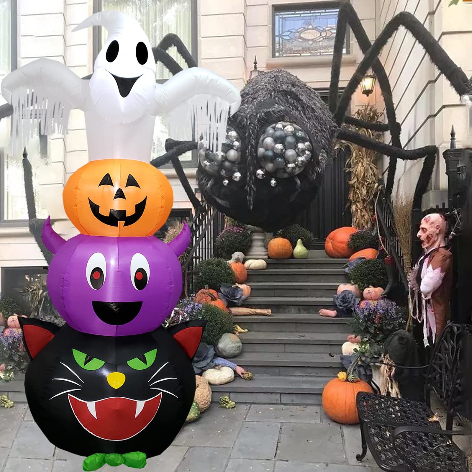 8FT Fantasmi Zucche Gonfiabili Halloween Decorazioni, Kalolary Ghost Gonfiabile di Halloween con luci a LED incorporati Gonfiabili Decorazioni per feste all'aperto per interni ed esterni