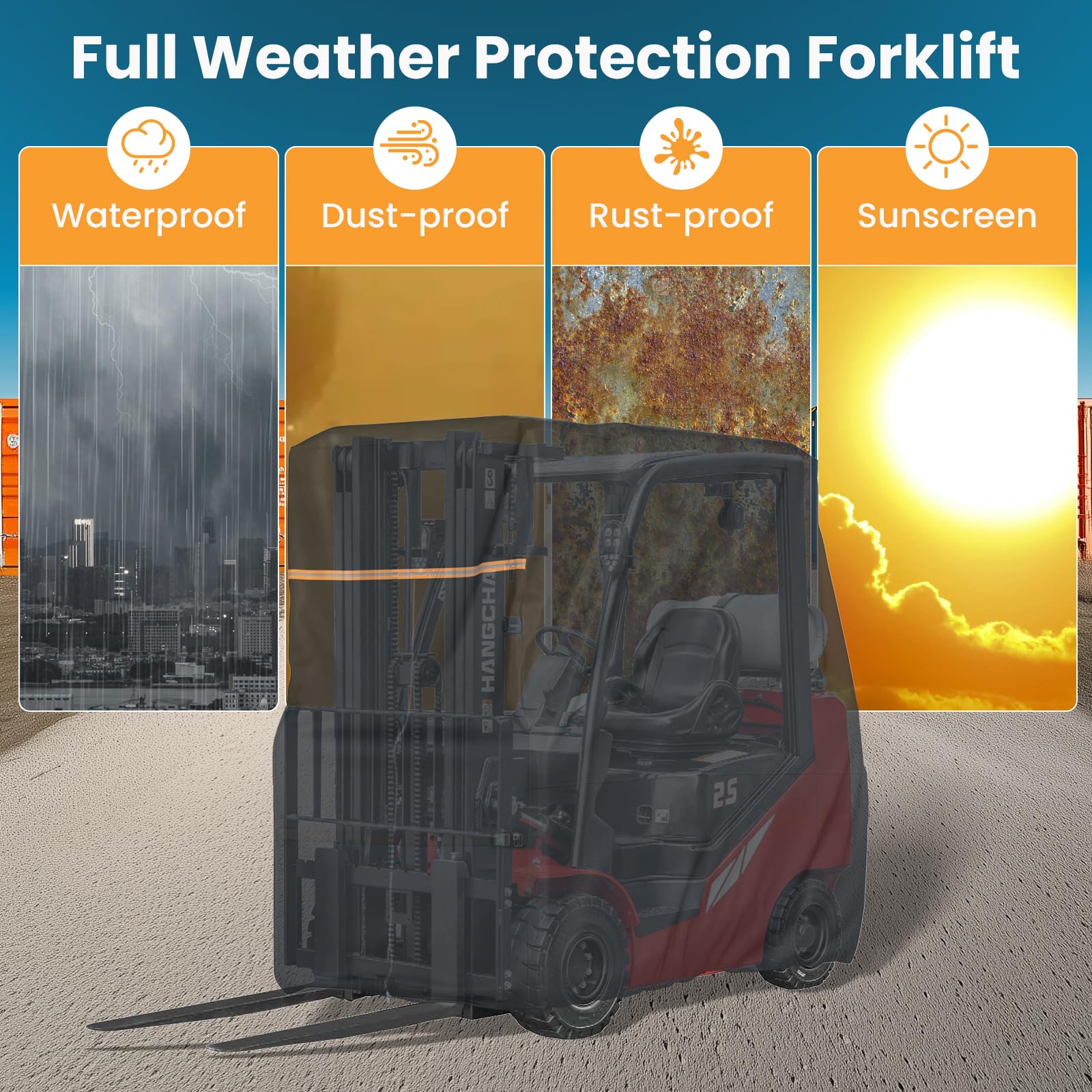 BENVOL Cubierta para carretilla elevadora, se adapta a 3000 a 5000 libras, impermeable, a prueba de polvo, a prueba de rayos UV, tela Oxford impermeable con revestimiento plateado 420D, cubierta de