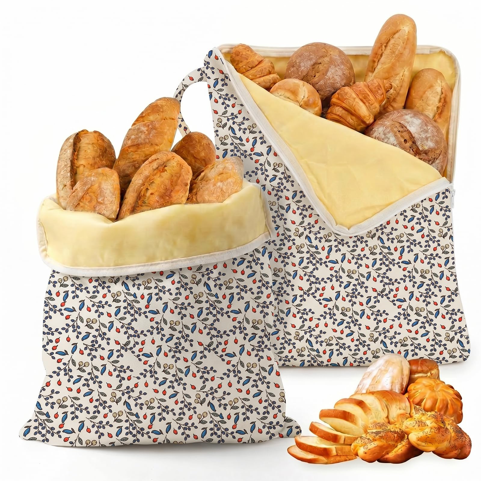 2 Pack Beeswax Bread Bags with Zipper, 17x13 Inch Reusable Sourdough Bread Storage Bags, Large Beeswax-Lined Cotton Storage Bag for Homemade Artisan Loaves Bakery Essentials