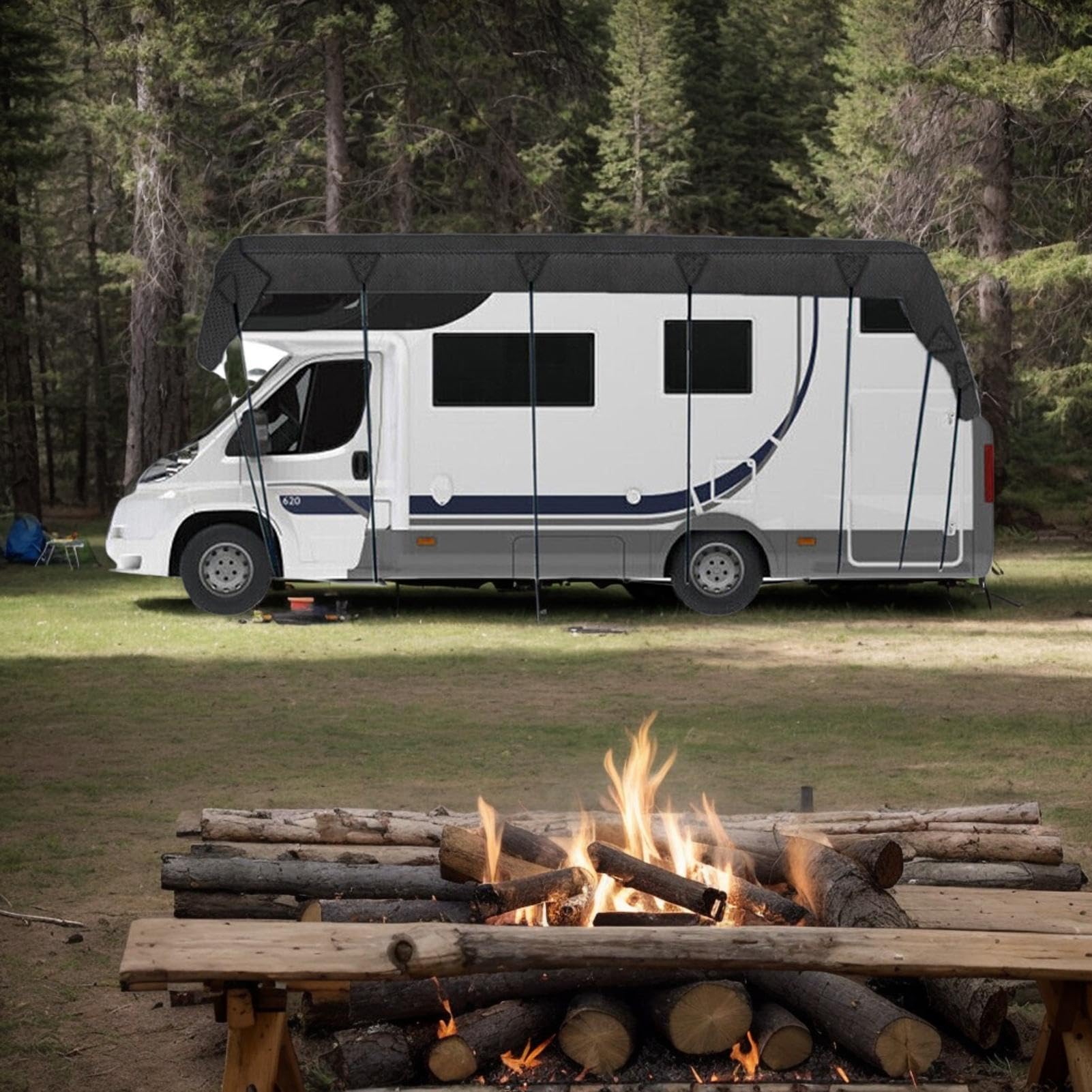 Telone per rimorchio da viaggio, telone per camper, 6,3 x 3 m | Copertura per tetto per protezione invernale, roulotte, accessori per auto per gli appassionati di camper