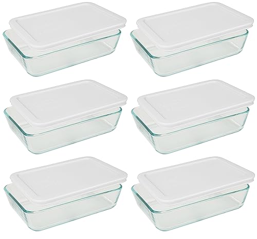 Miniatura 1 de Pyrex Recipientes rectangulares de vidrio para almacenamiento de alimentos con tapas de plástico blanco Uso para lonchera almacenamiento de