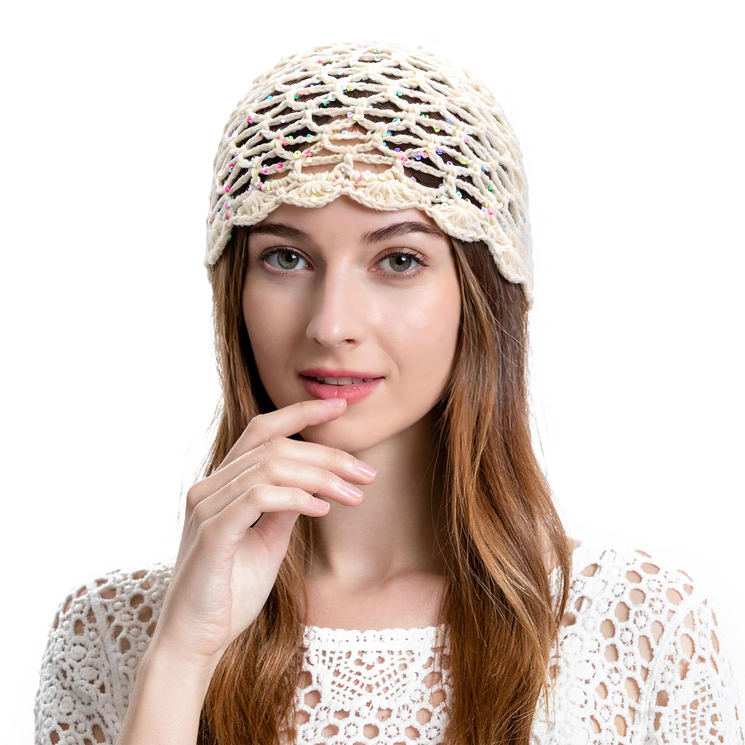 Gorro de punto de verano hecho a mano con flores