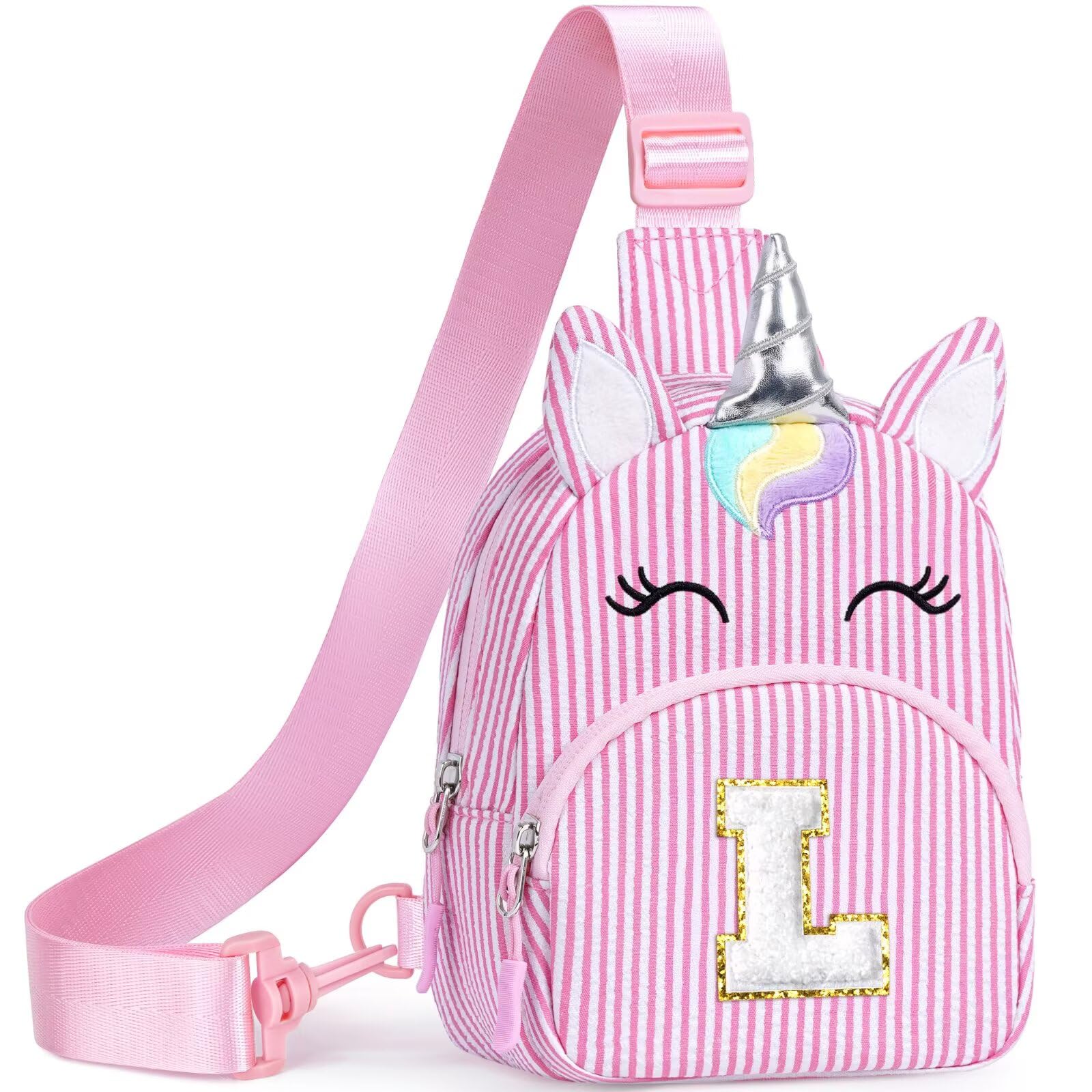 YOOLIFE Buchstaben Umhängetasche Kinder Mädchen Einhorn - Geschenk Mädchen 3 4 5 6 7 8 9 10 11 12 13 14 15 Jahre, Personalisiert Teenager Einhorn Gürteltasche Geschenke für Frauen Freund Schwester