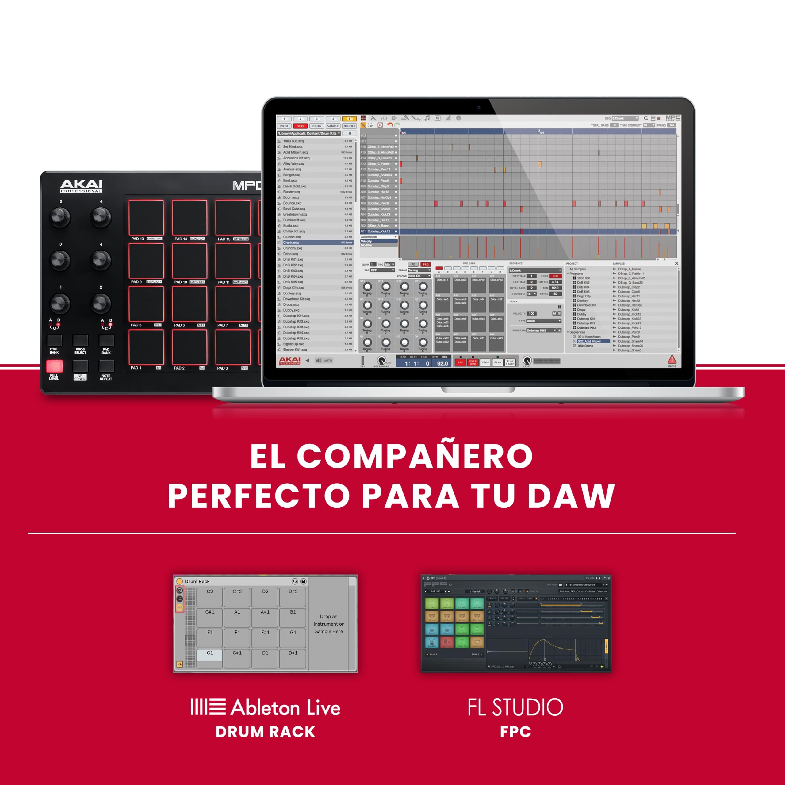 Akai Professional MPD218 Controlador MIDI Pad USB | 16 Pads MPC Sensibles a la Velocidad, 6 Perillas Asignables, Note Repeat, para Beatmakers y Producción