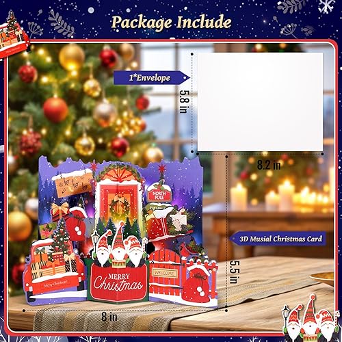 Miniatura 25 de LIGHTS MUSIC - Tarjeta de Navidad emergente 3D con fuegos artificiales, hechas a mano, regalos para madre, padre, hermana con Papá Noel, muñeco