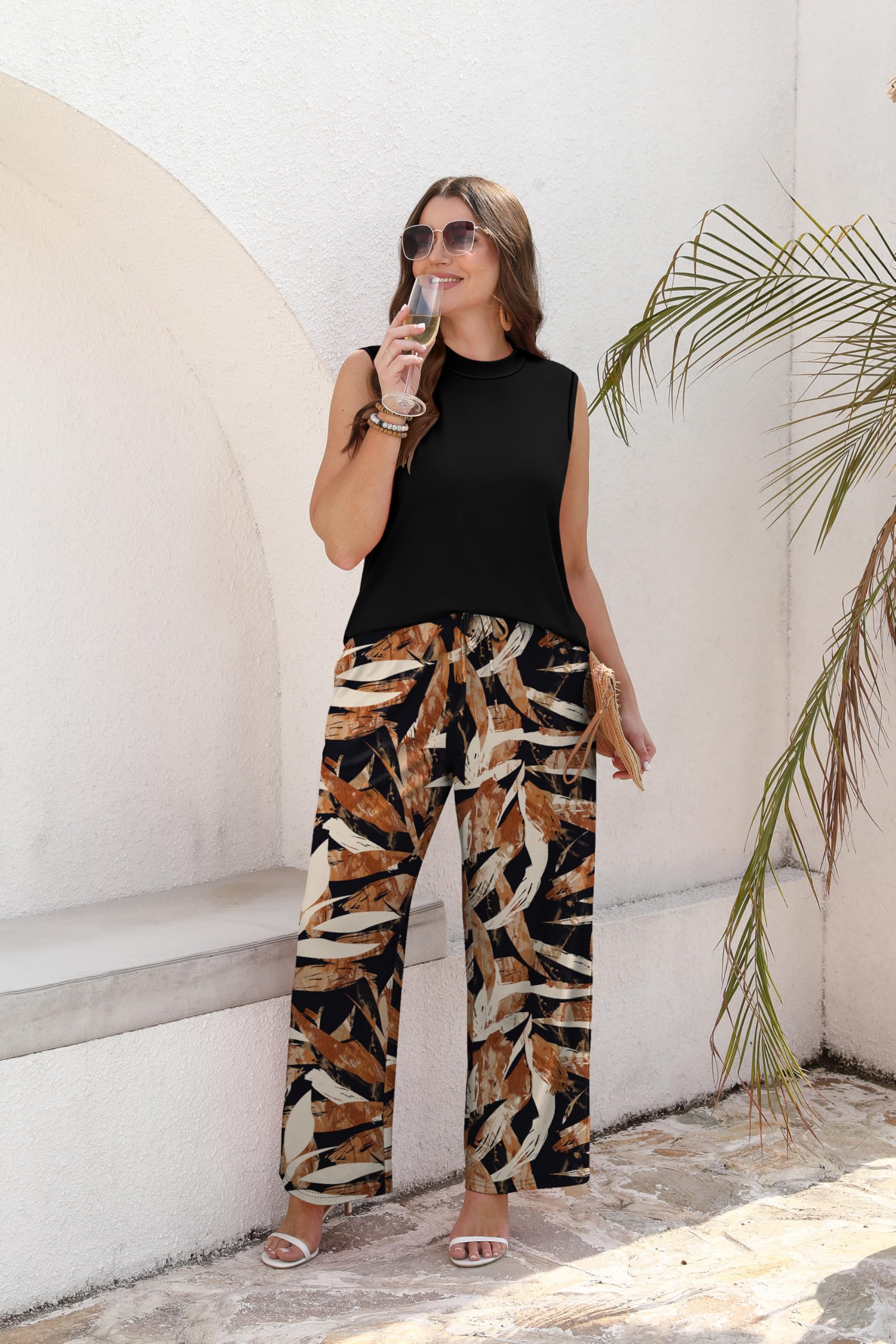 WIHOLL 2-teiliges Set für Damen, Sommer-Lounge-Set, Reiseflughafen, passendes Set für Damen