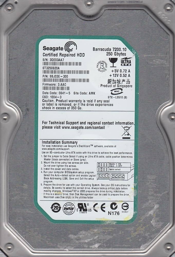 PCパーツ Seagate st3250820ns Barracuda ES 250?GB 3.5?SATA 7200rpm 8?MB bme6fzu Seagate Barracuda ES 250 GB,Internal,7200 RPM,3.5