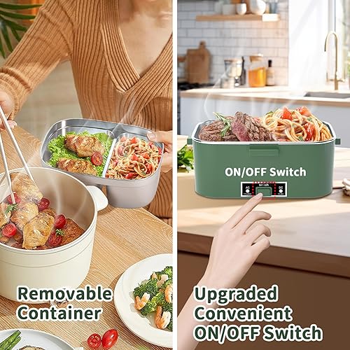 Miniatura 9 de Lonchera eléctrica con calefacción para adultos, 100W 3-EN-1 Paquete de 2 contenedores de 1.8L, lonchera con calefacción para hombres, portátil de