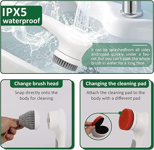 Miniatura 3 de Electric Spin Scrubber with Charging Base-3Speeds, AzaRsd Shower Scrubber with Powerful Motor and 5 Replaceable Brush Heads, Rechargeable Cleaning