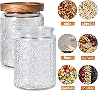 Vista 3 de INFTYLE Vantage - Tarros de almacenamiento de vidrio de 23 onzas / 23.7 fl oz con tapa de madera de acacia y cuchara, juego de 4 recipientes