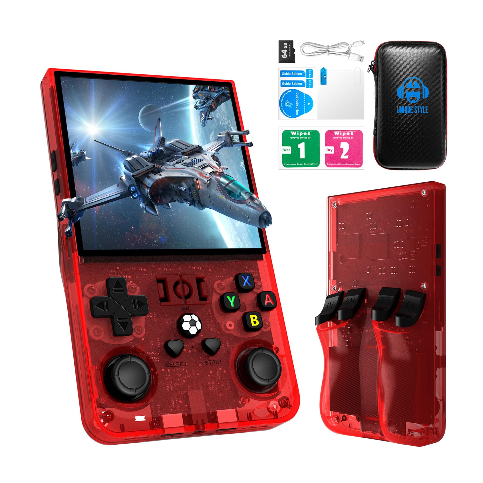 R36MAX Retro Handheld Game Console, 4.0 Inch 720x720 IPS Screen, 64GB Built-in 18,000+ Classic Game, Portable Hand Held Open Source Linux System, 4000mAh Battery Retro Gaming Console(Red 64GB)