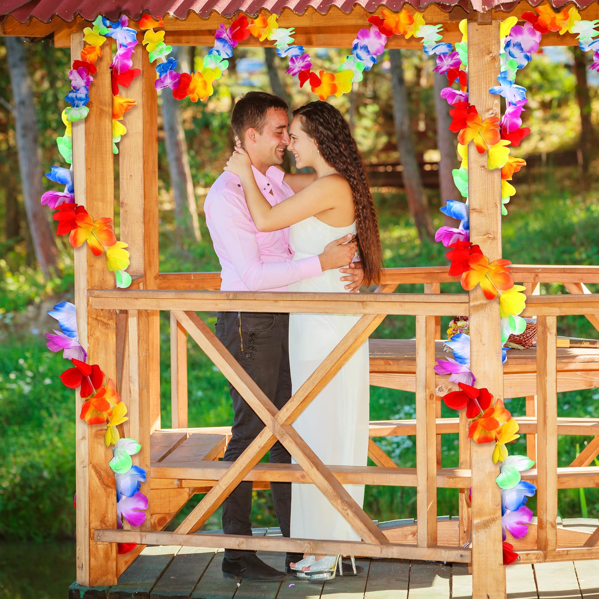 Aneco 50 Stück hawaiianische tropische Jumbo-Girlanden Luau Hibiskus Blumen Lei Girlande für hawaiianische Partyzubehör, Dekorationen, je 3 m