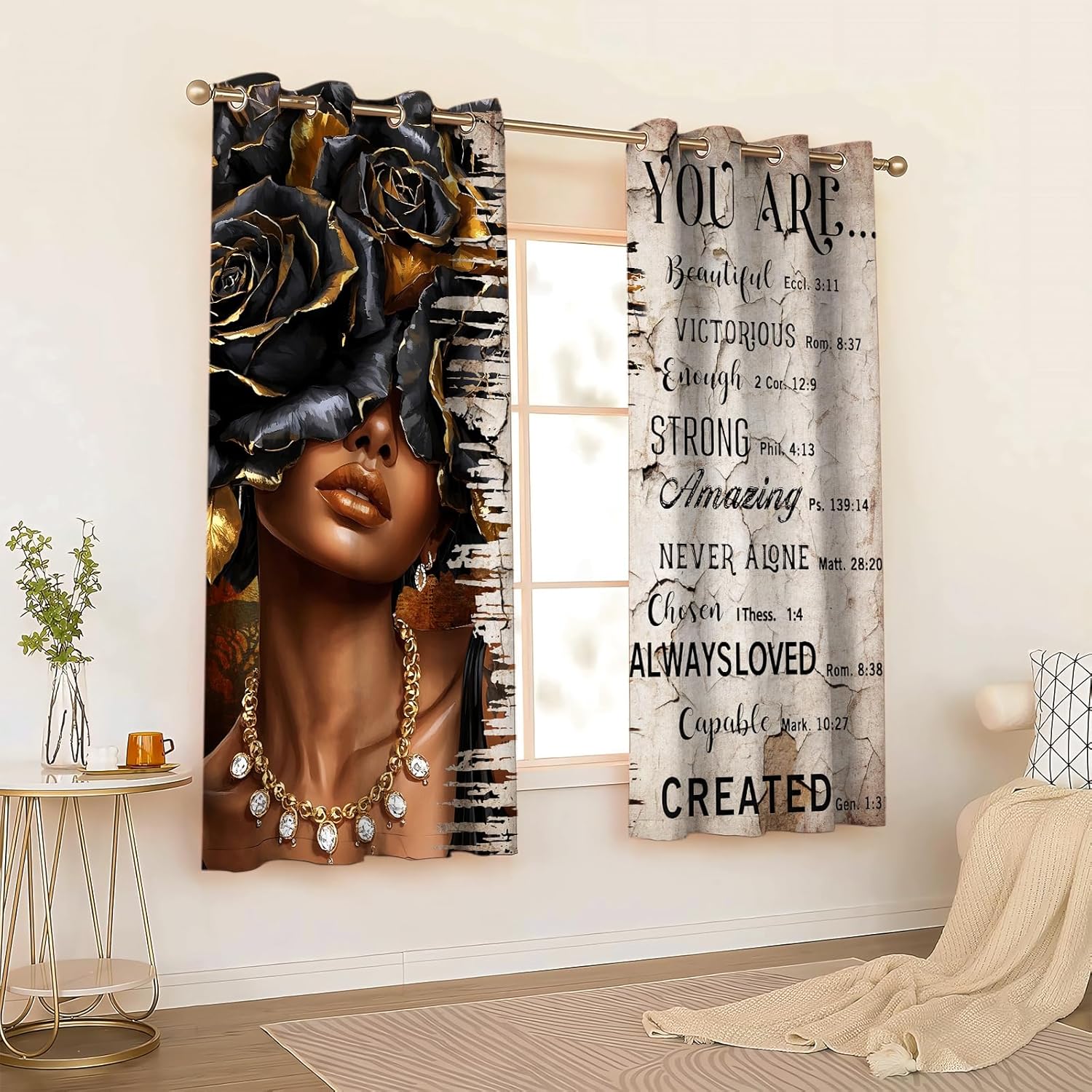 African American Black Woman Curtains Black Girl Afro Blackout Curtain Funny Inspirational Quotes Black Gold Queen Privacy Drape for Lady Bedroom Living Room 4263inch 2Panel HI010CL