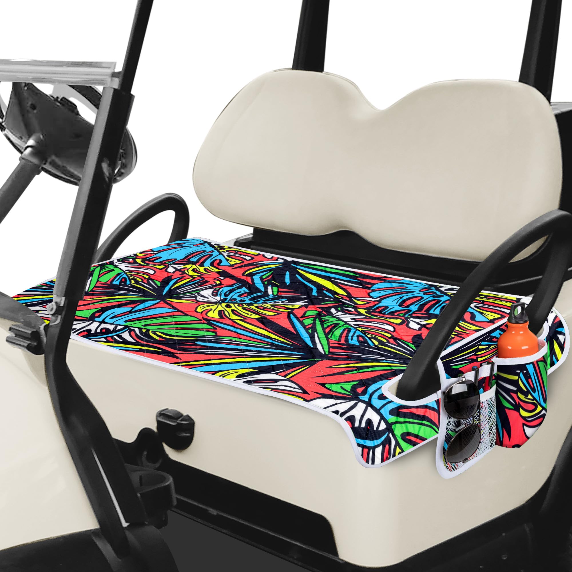 PGmoon Golf Cart Seat Covers with 4 Side Pockets &amp; Non-Slip Bottom