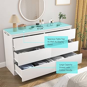 Amazon.com: Vibe & Dine White Dresser 6 Drawer, Modern