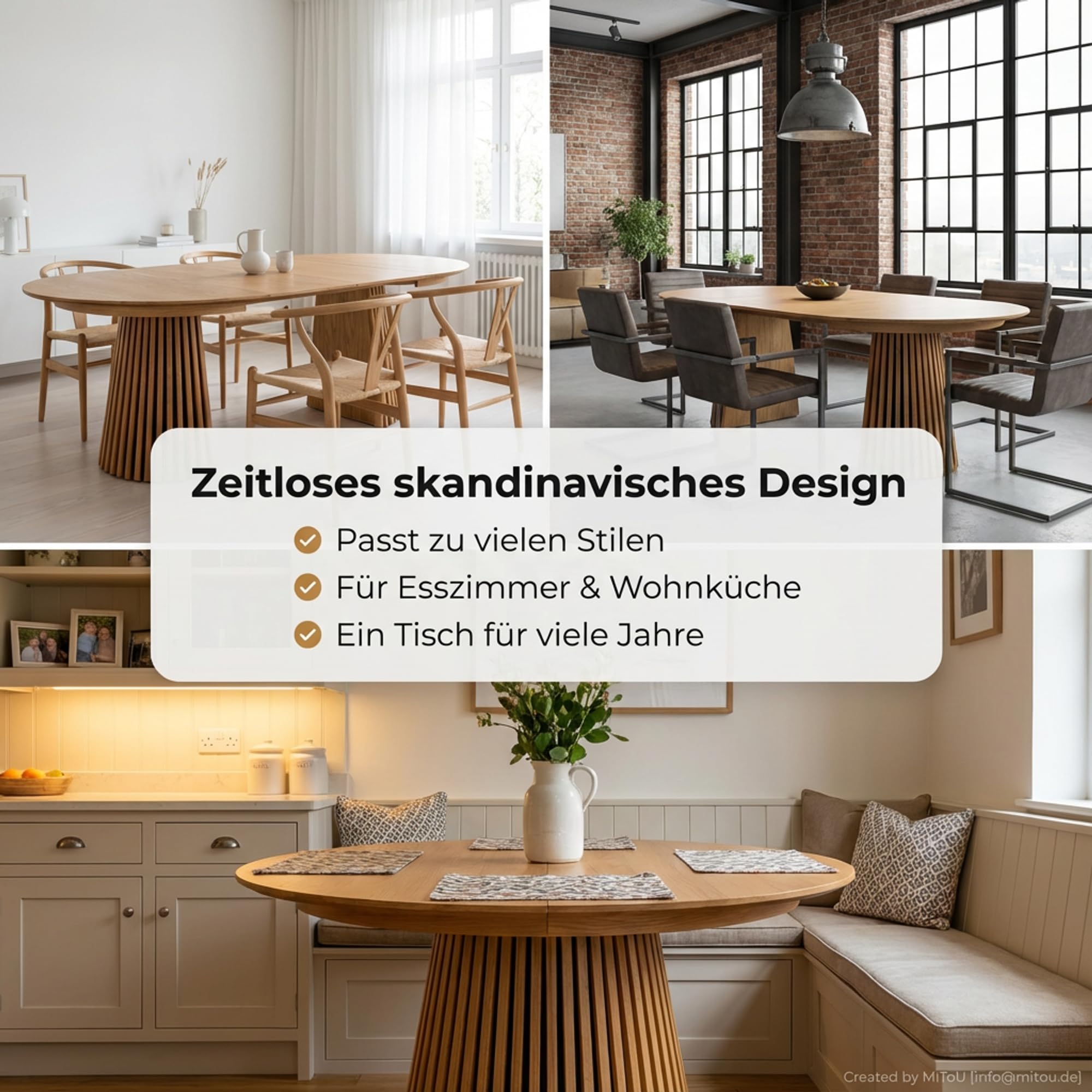 Esstisch oval ausziehbar - Tokyo 2 Einlegeplatten 120/160/200 cm Eiche Furnier Natur – Ausziehtisch Rund zu Oval Esszimmertisch