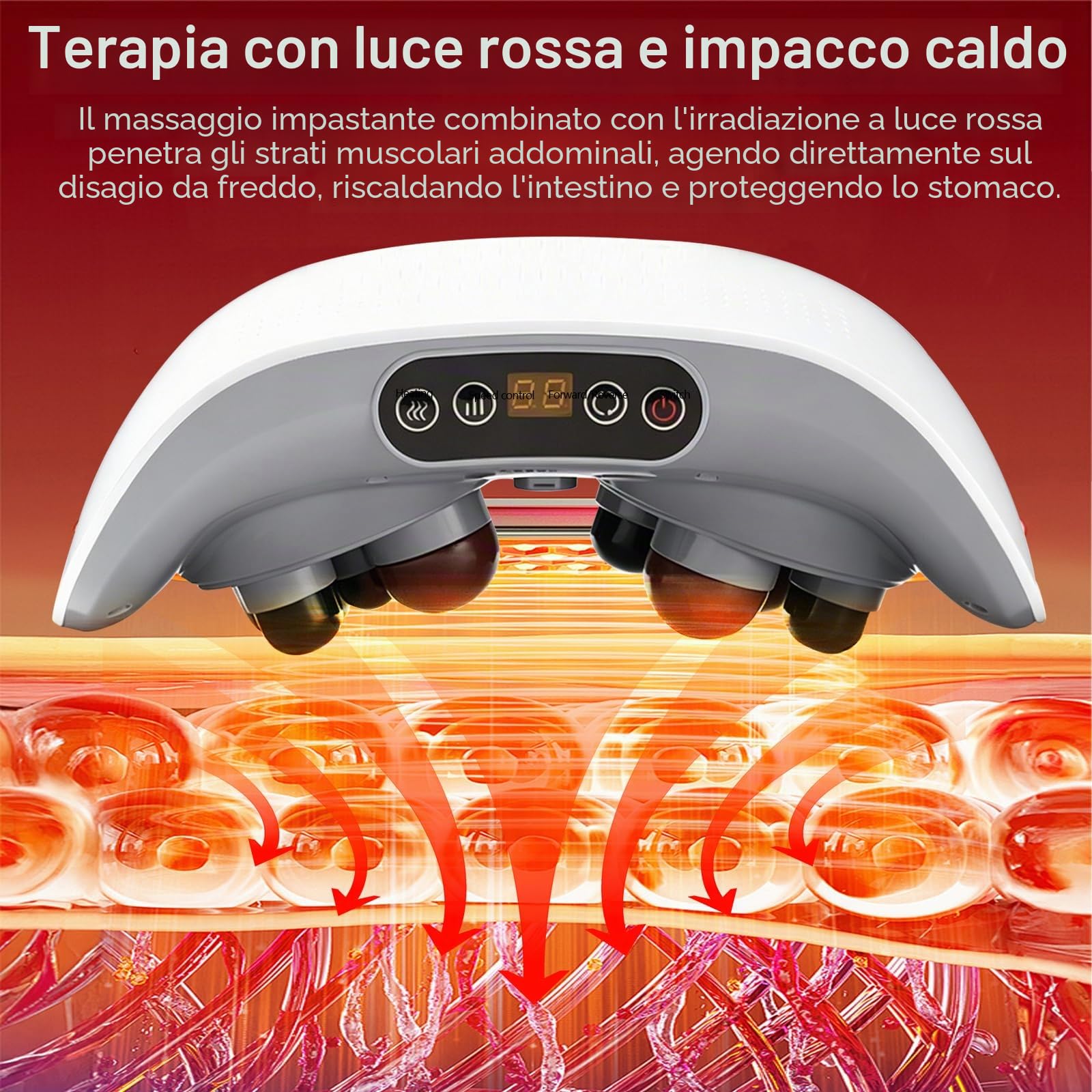 Massaggiatore Addominale, Dispositivo di Massaggio Ricaricabile da 2000 mAh con 2 Dischi e Testine Massaggianti in Pietra Bian Massaggiatore con 3 Livelli di Intensità per Addome Vita Fianchi e Gambe