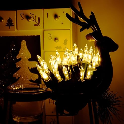 Miniatura 3 de Joliyoou 50 luces LED de Navidad de color blanco cálido, 2 unidades de 16 pies, funciona con pilas, mini tira de luces de Navidad con 8 modos de