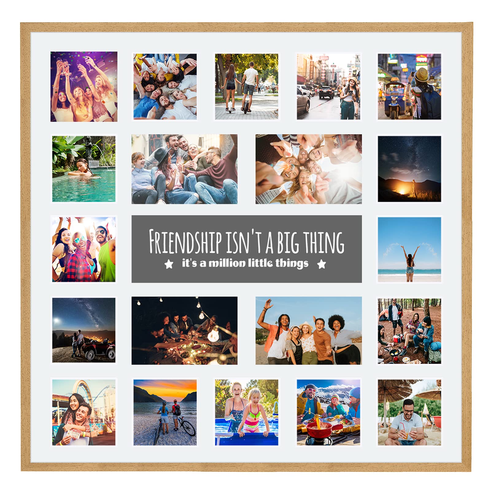 Large Multi Aperture Picture Photo Collage Frame, Colours and Designs (Friendship, Light Oak)