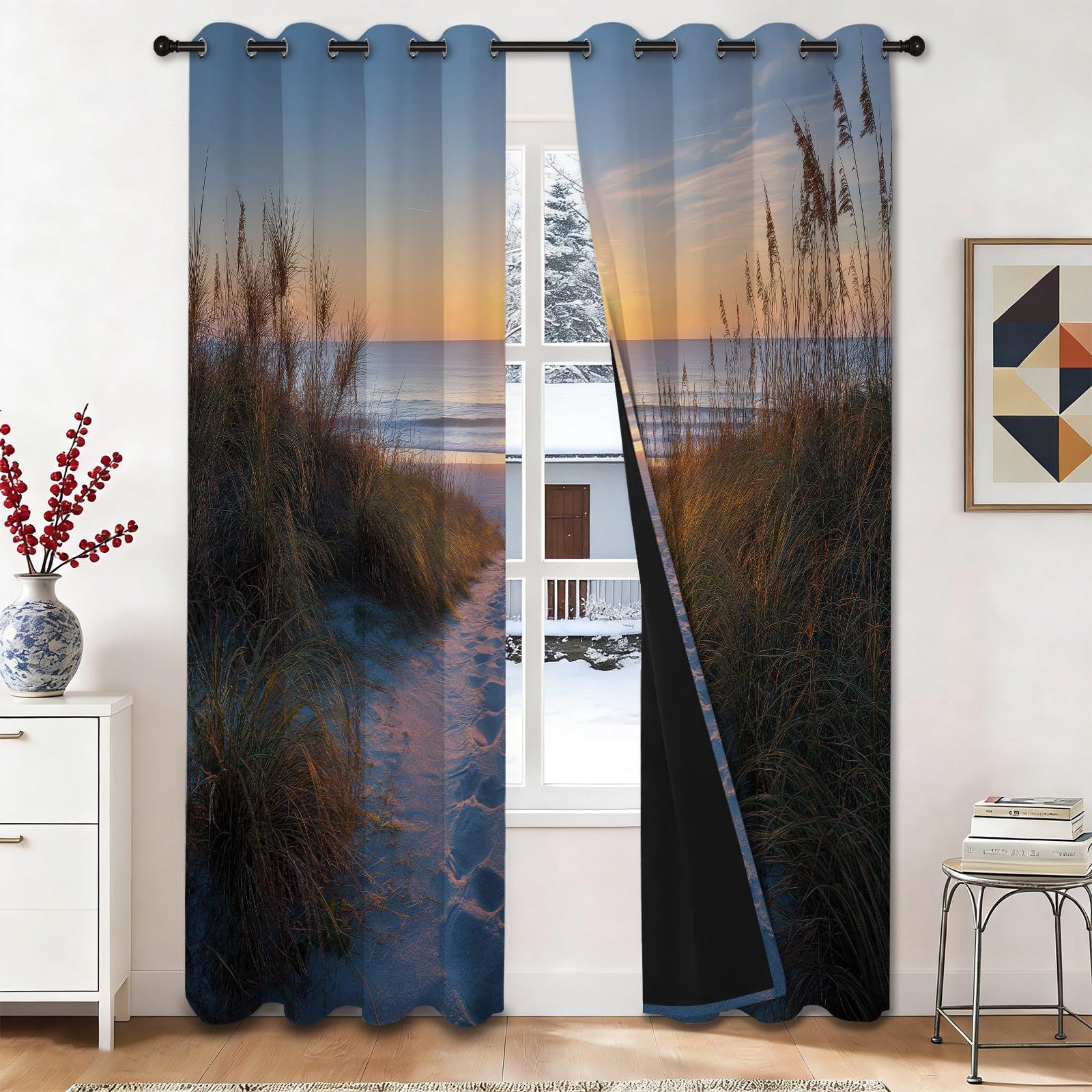 Rideaux pour chambre et cuisine créant une ambiance de plage sereine