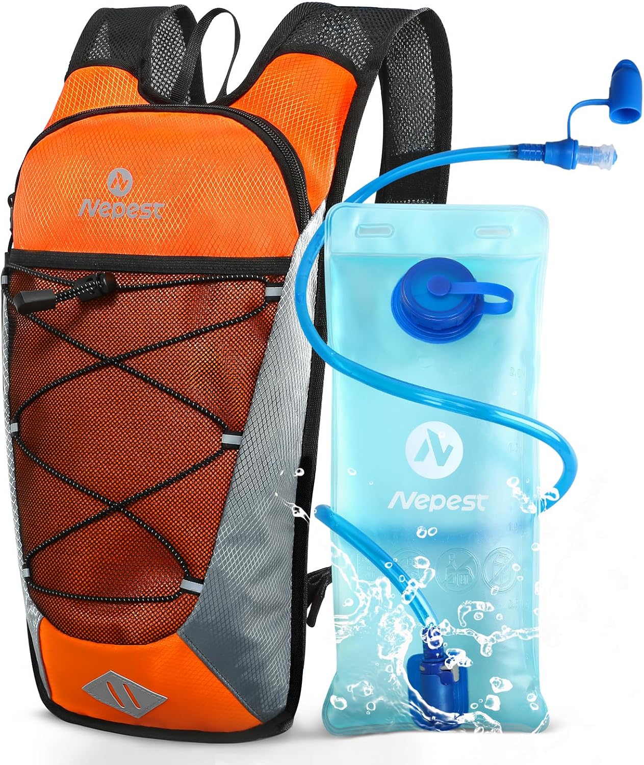 Nepest Mochila de hidratación con bolsa de agua de 2 L para ciclismo, mochila de agua para senderismo, correr, mochila de hidratación ligera