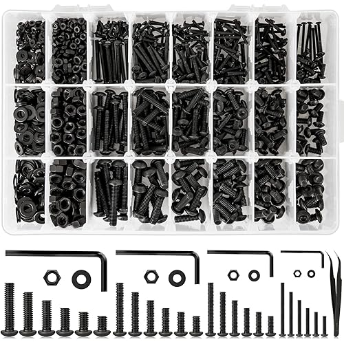 K Kwokker 1255Pcs 24 Size M2 M3 M4 M5 Hex Button Head Cap Screw Bolts and Nuts Kit 8MM to 25MM, Upgraded Zinc Plated 10.9 Alloy Steel Nuts and Bolts Assortment Kit Metric Machine Screws