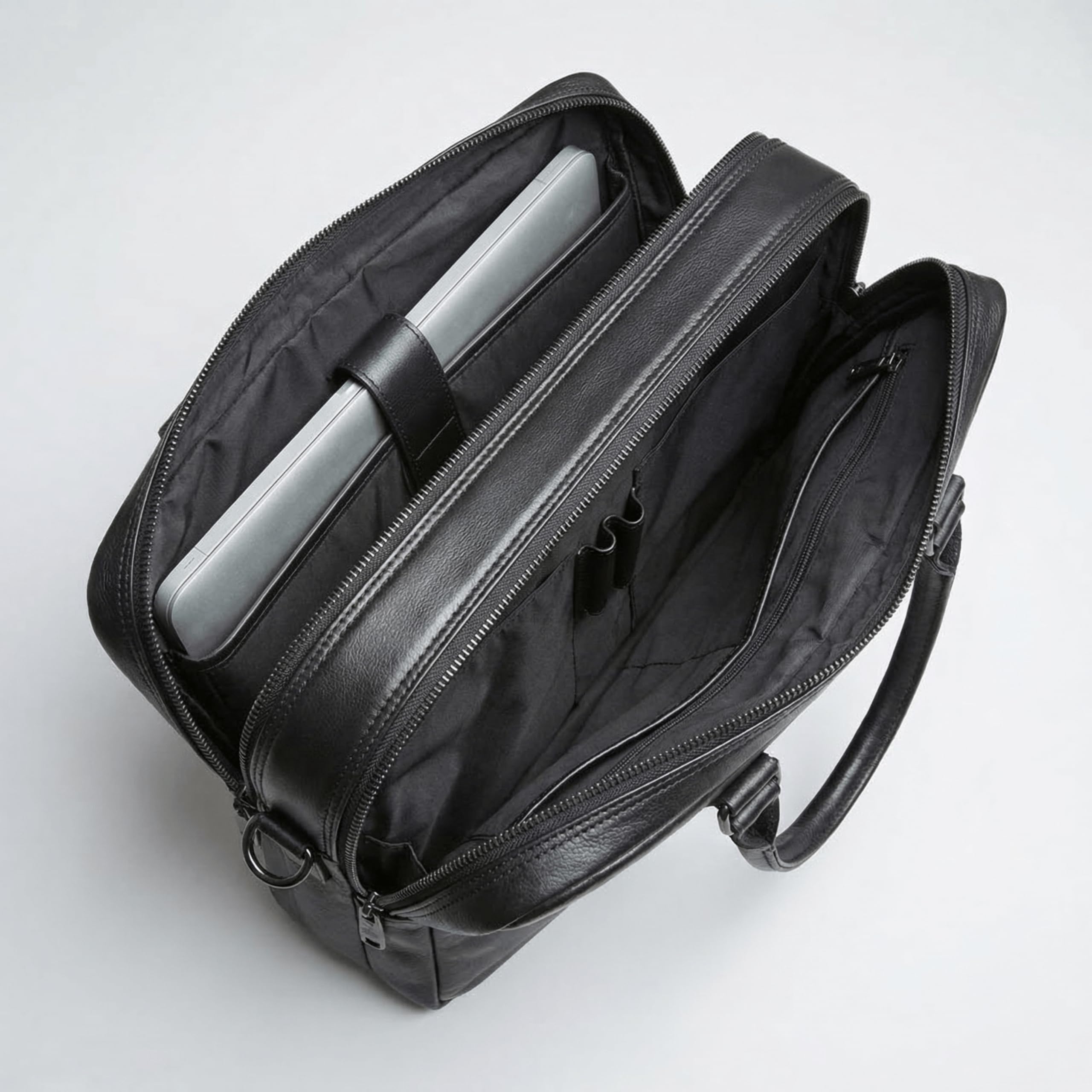 Hörner Düsseldorf Businesstasche Echtleder – Schwarz | Laptoptasche bis 16″, 44×33×10 cm | 2 Hauptfächer, viele Innenfächer, professioneller Organizer