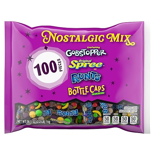 Wonka Gobstoppers, Spree, Runts, Bottlecaps, Nostalgic Candy Assortment, Party Mix, Hard Candy, 36.5 oz, 100 Count