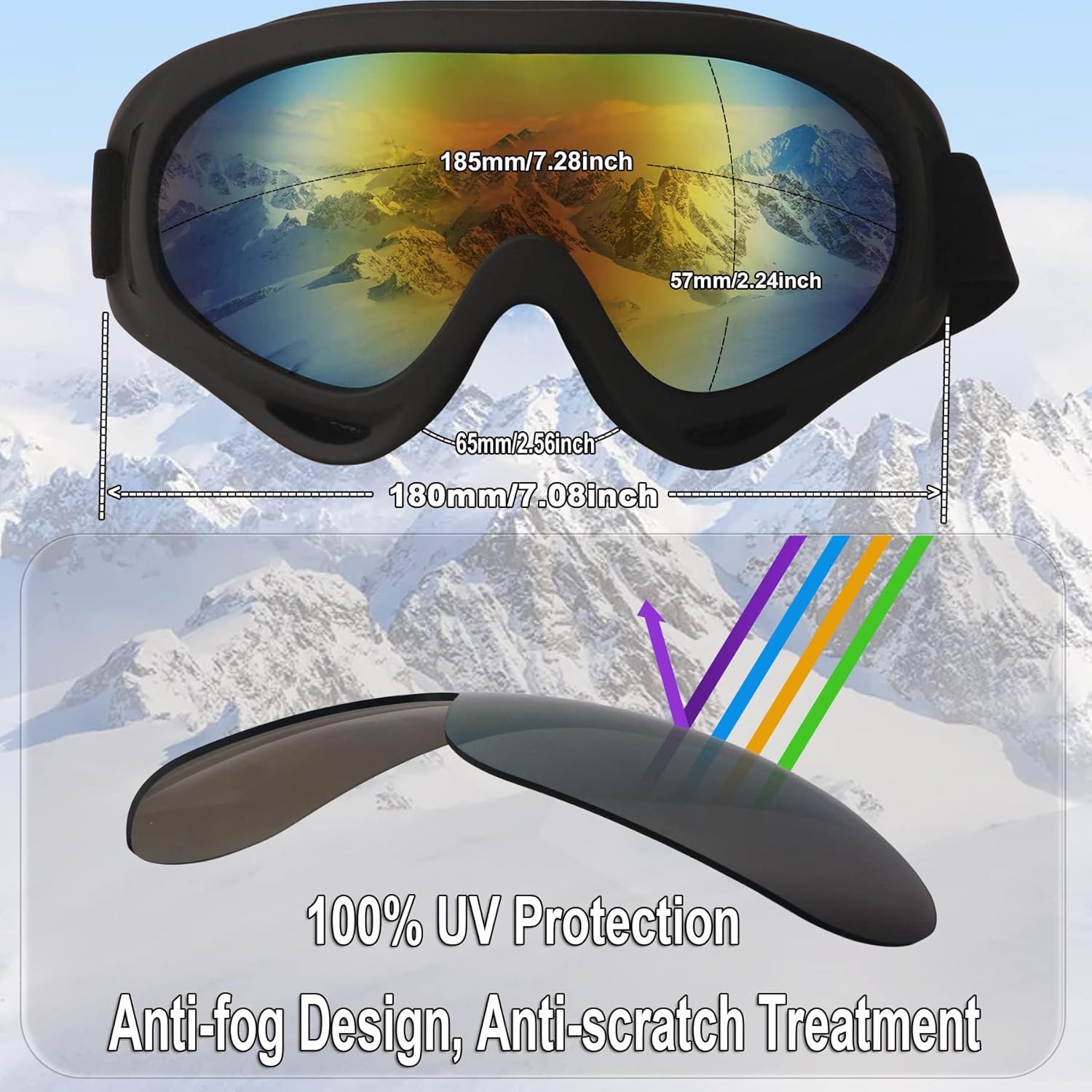 OUTDOOR SPARTA 2-Pack Snow Ski Goggles, Snowboard Goggles for Men, Women, Youth, Kids, Boys or Girls